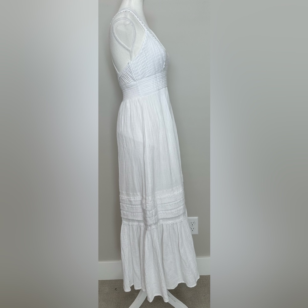 Magaschoni Organic Cotton White Maxi Dress Boho Lace Cross Back Cottagecore 2 - Picture 6 of 11